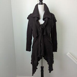Cecico Black Ruffle Sweater Cardigan, Large